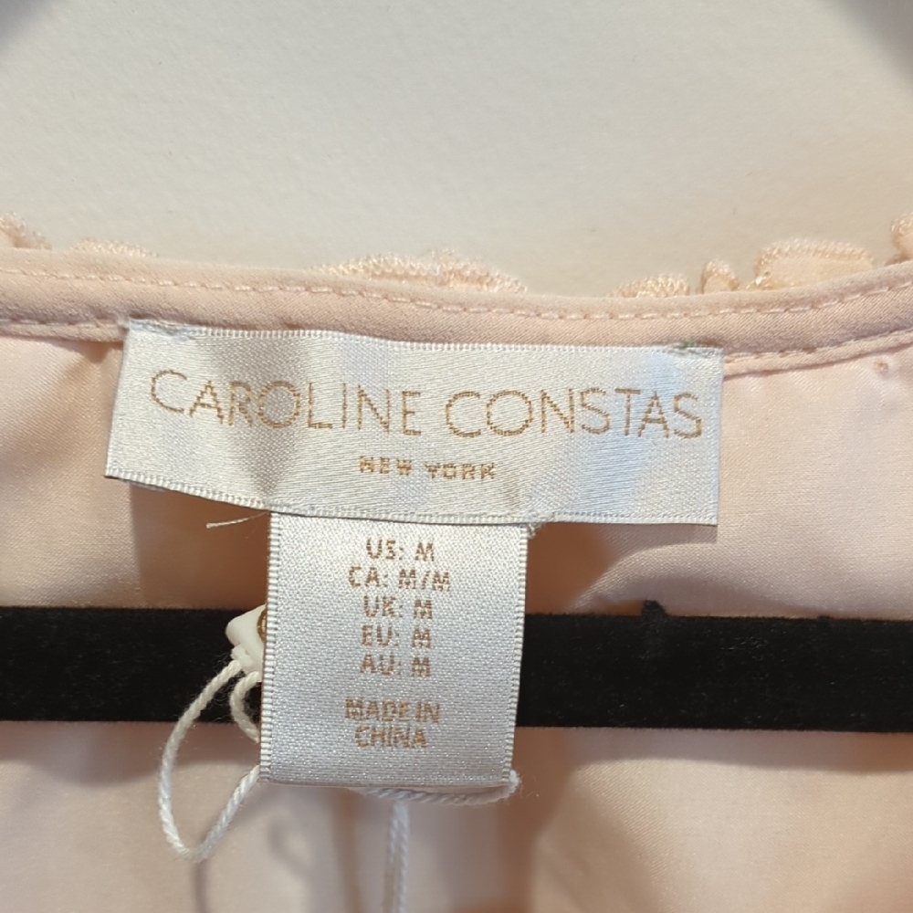 NWT Caroline Constas Peach Cream Ruffle Peplum Lace Blouse Medium Romantic Boho - Picture 2 of 9